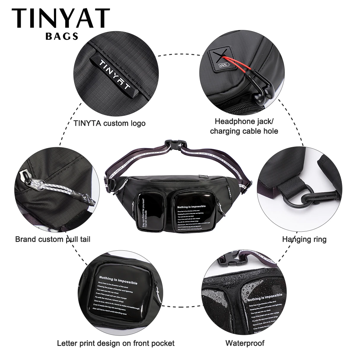 TINYAT Man Belt Pouch Travel Sports Fanny Pack Waterproof Zipper Women Waist Bag For Phone Fashion Shoulder Chest Bag Men