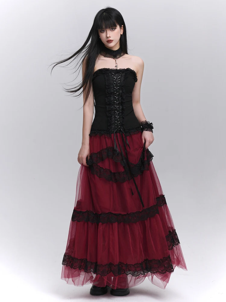 

Ghost Girl Red terne Dr Women's Early Autumn eat Long Skirt loween Concert Costume High Waist A-Line Skirt