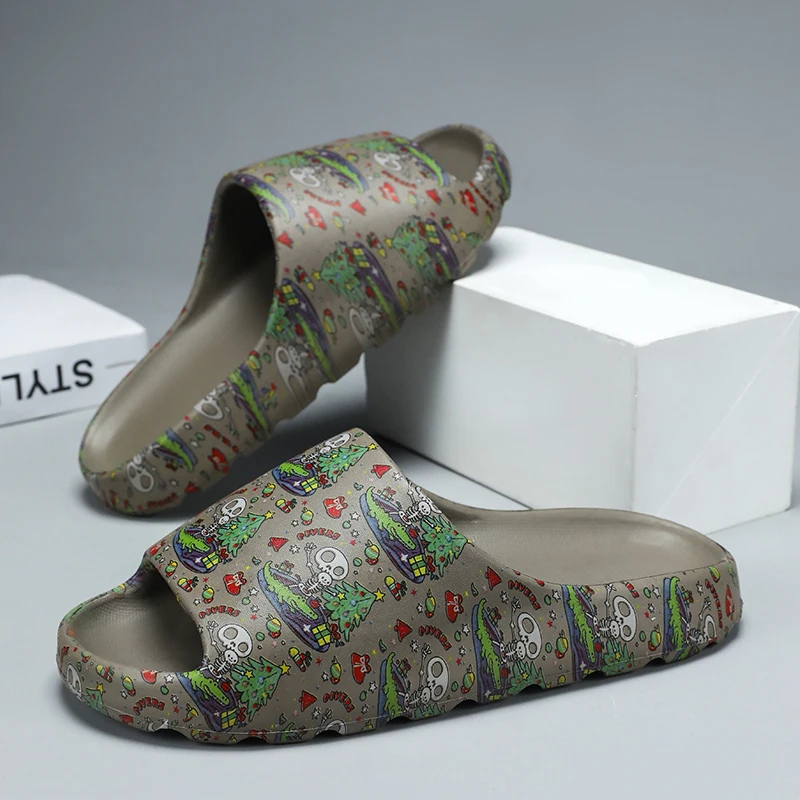 Hip Hop Streetwear Ink Splash Graffiti Slide Sandals Men Women Fashion EVA Cloud Slides Casual Beach Slippers Big Size