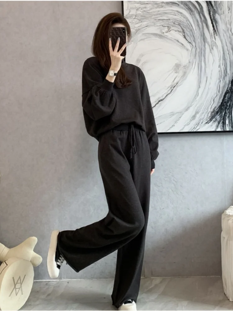 

SMTHMA High End Casual Knitted Sweater Two-Piece Set Women's Autumn Winter Street Style Slimming Wide Leg Pants 2 Piece Outfits