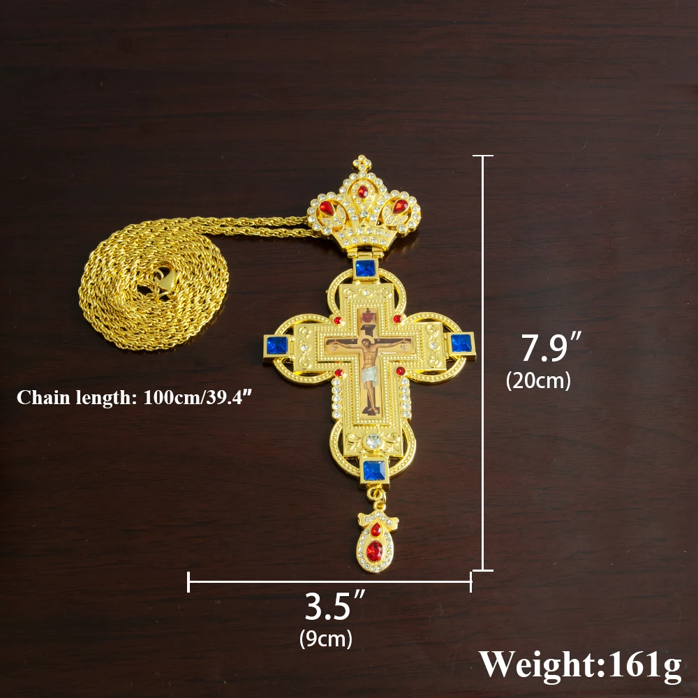 

Orthodox Pectoral Religion Gold Plated Cross Necklace Jesus Crucifix Icon For Orthodox Priest Bishop Religion Gift