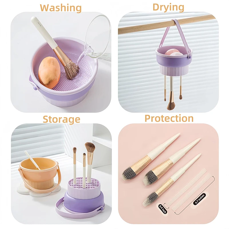 Silicone Makeup Brush & Sponge Cleaning Box - All-in-One Cleaning, Drying & Storage, Beauty Tool Use brush holder makeup