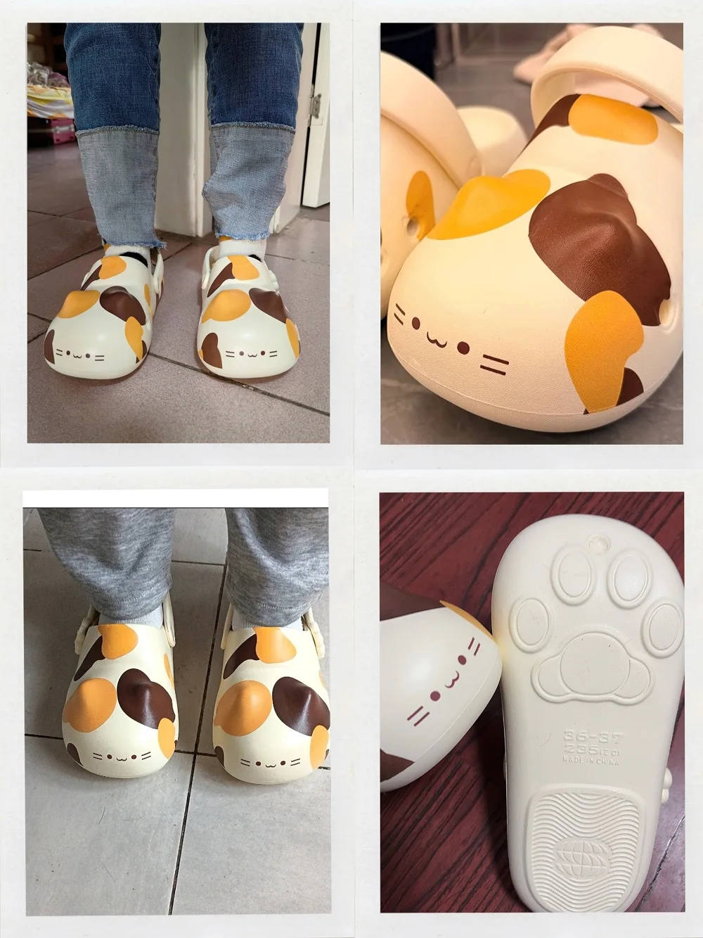 Unisex Größe 36-45 Niedliche Calico-Katzenpfoten-Clogs für Damen und Herren, Plateau-Kätzchen-Schuhe mit Pfotenabdruck-Sohle, Rutschfeste EVA-Strandslipper – Detail 1