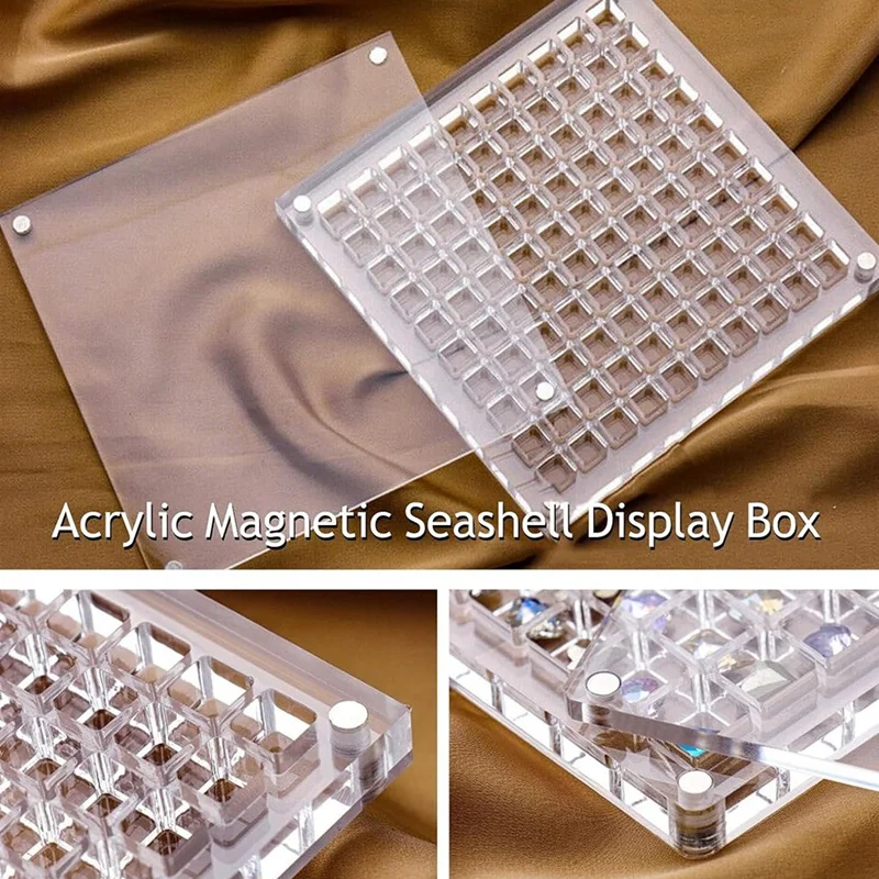 Display Box Magnetic Seashell Display Box Transparent Acrylic Seashell Storage Box Display Box(36 Grids)