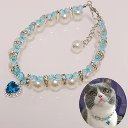 Rhinestone necklace with Pearl for dog and cat, jewelry with rhinestone for pet, accessories for puppy and puppy, 1 set