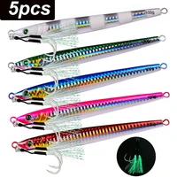 Señuelo de pesca con plantilla de Metal fundido, 5 unidades, 60-100g, cebo biónico Artificial duro para atún, lubina, agua salada, aparejos de pesca de Jigging lento