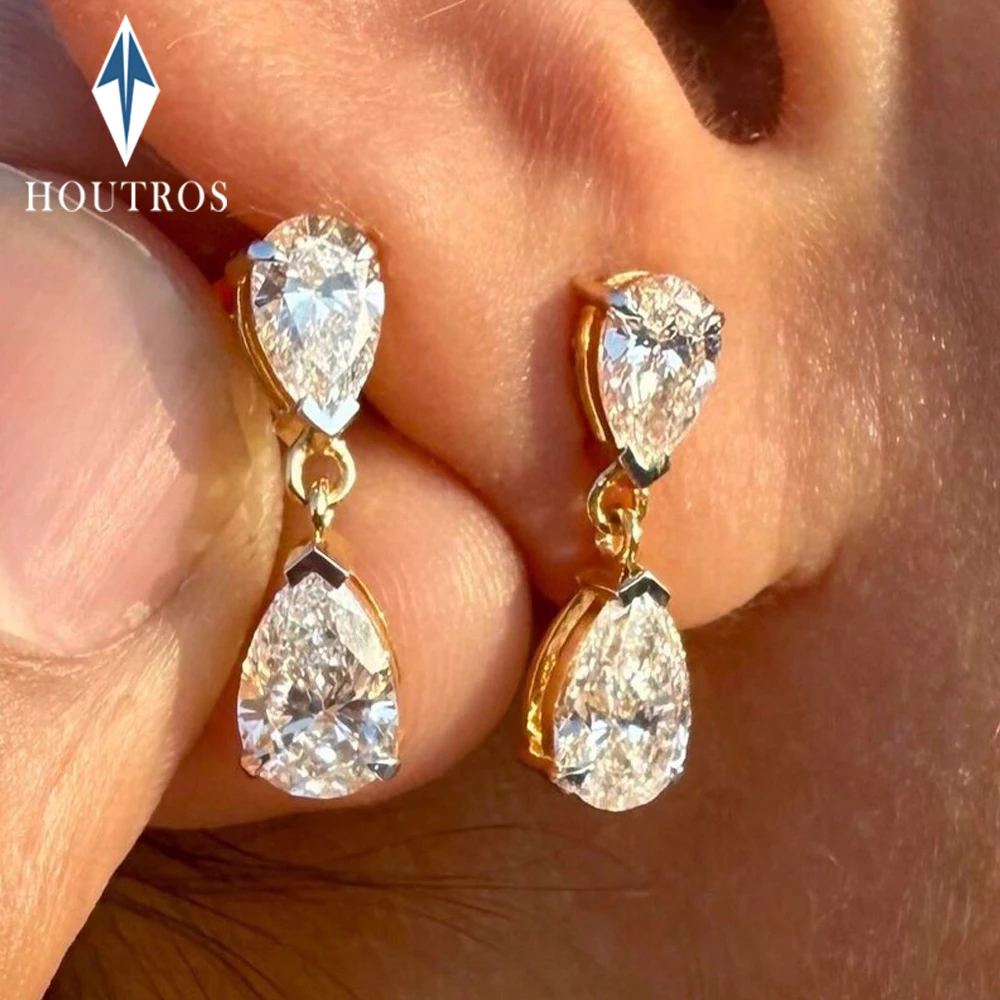 5cttw Double Pear Cut Moissanite Drop Earrings GRA Certified 925 Sterling Silver Teardrop Diamond Ear Studs for Women Jewelry