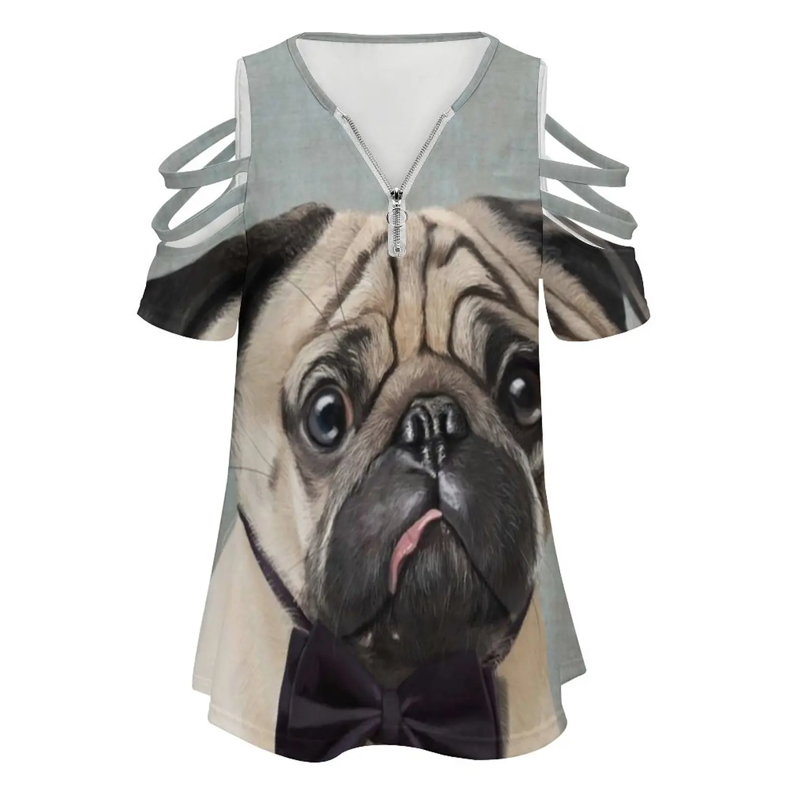 Mr Pug Women T-Shirt Crewneck Casual Short Sleeve Tops Summer Tees Light Blue Pet Dog Carlin Cute Pug Pug Art French Pug