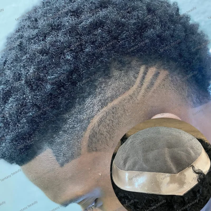 

Black Men natural hair 100%human hair Mono NPU men's wig Invisible Knotted&PU Base Male Hair Prosthesis male human hair wig