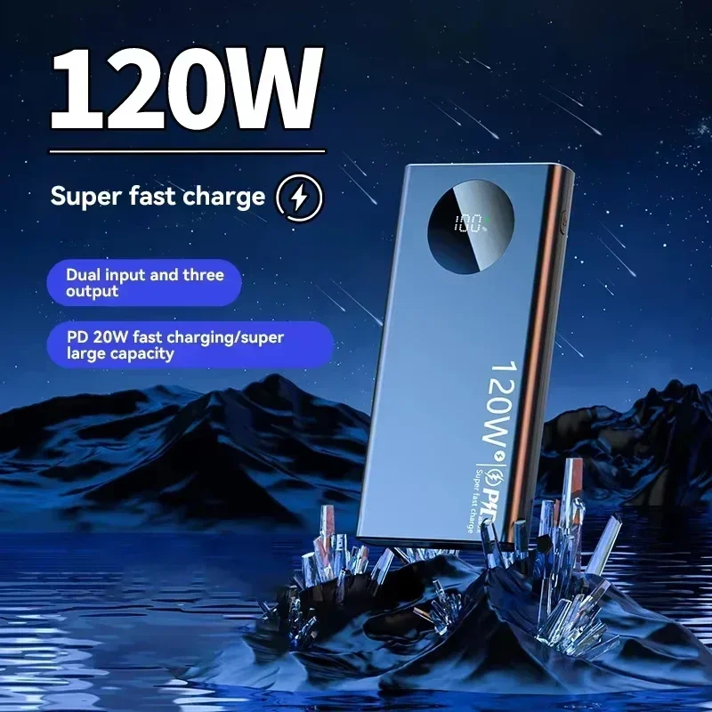 Lenovo NEW 3C 500000mAh PowerBank 120W Super Fast Charging Dual Way Digital Display External Battery For Xiaomi iPhone Samsung