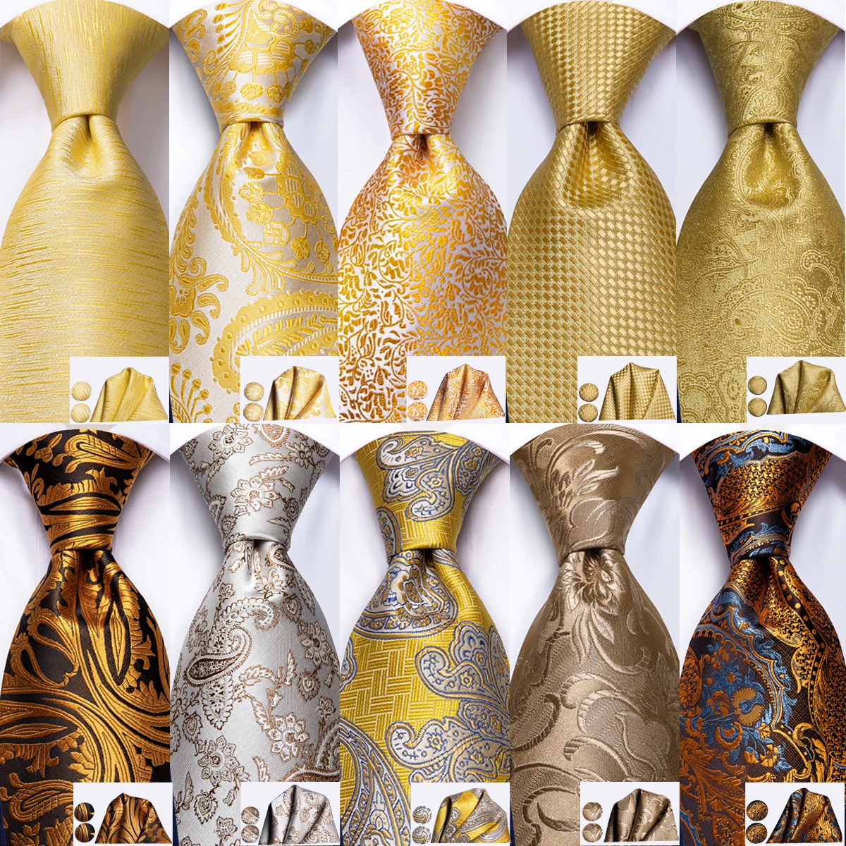 Hi-Tie Luxury Floral Paisley Mens Yellow Gold Tie Gravata Nicktie For Men Business Wedding Necktie 8.5cm Wide Dropshipping