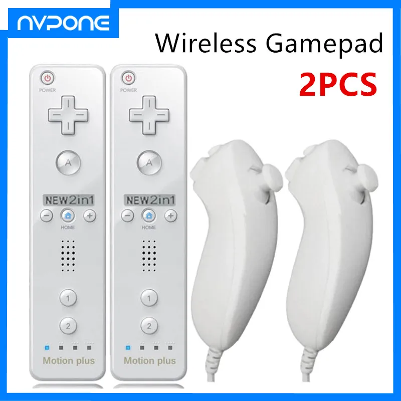 2PCS Remote Controller with Nunchuck Controller for Wii Console Wireless Gamepad with Motion Plus for  Wii Games Control