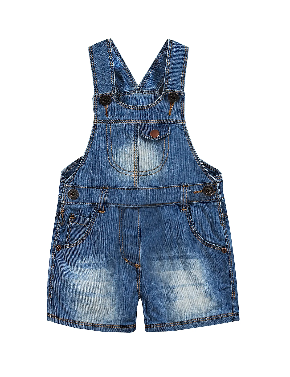 Kidscool Space Little Girls Fake Bib Decor Moustached Effect Design Denim Shortalls