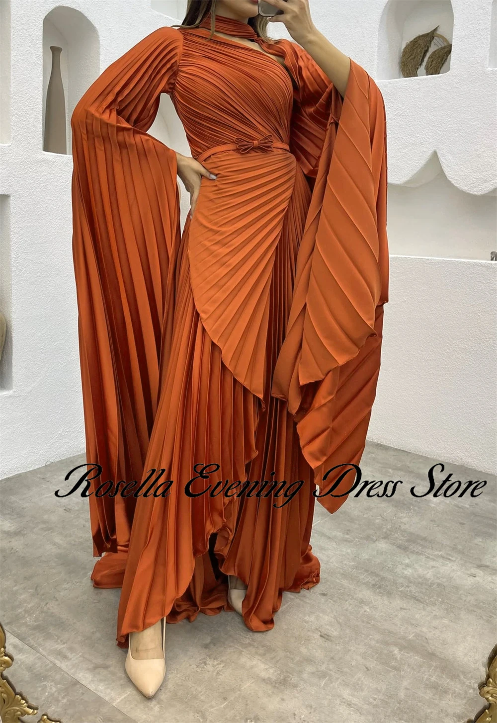 ROSELLA Halter Evening Dresses Pleated Ankle Length A-Line Long Flare Sleeves Formal Occasions Dress New 2024