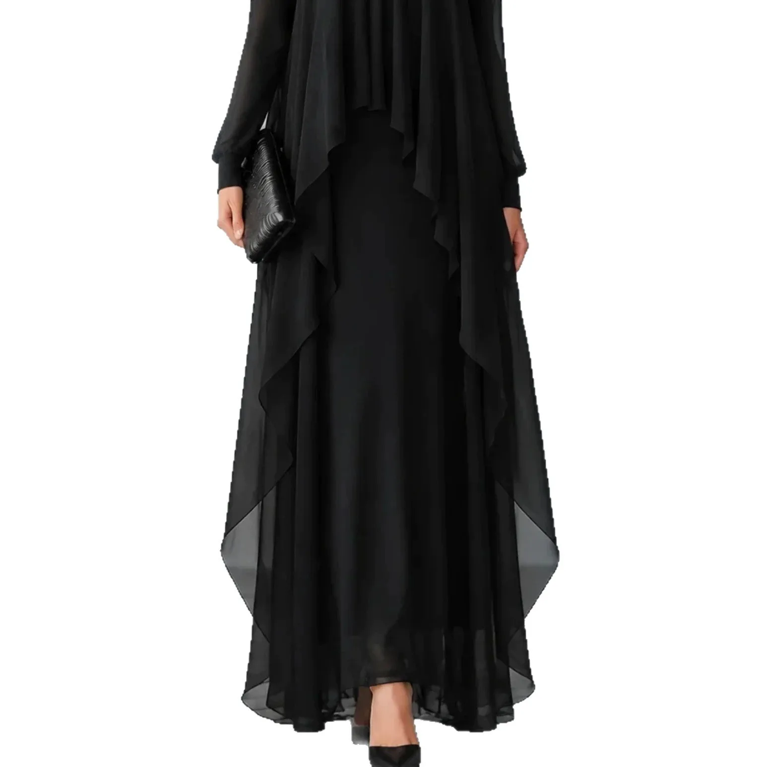 Long Sleeve Ruffle Gown Maxi Length Urban Street with Party Dresses Individualistic Pleated Dress Regular Sleeve Daily for Women