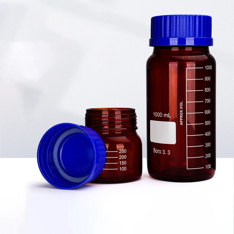 GL80 reagent bottle, blue cap wide-mouth threaded mouth transparent brown sample bottle, thickened borosilicate glass 1 piece