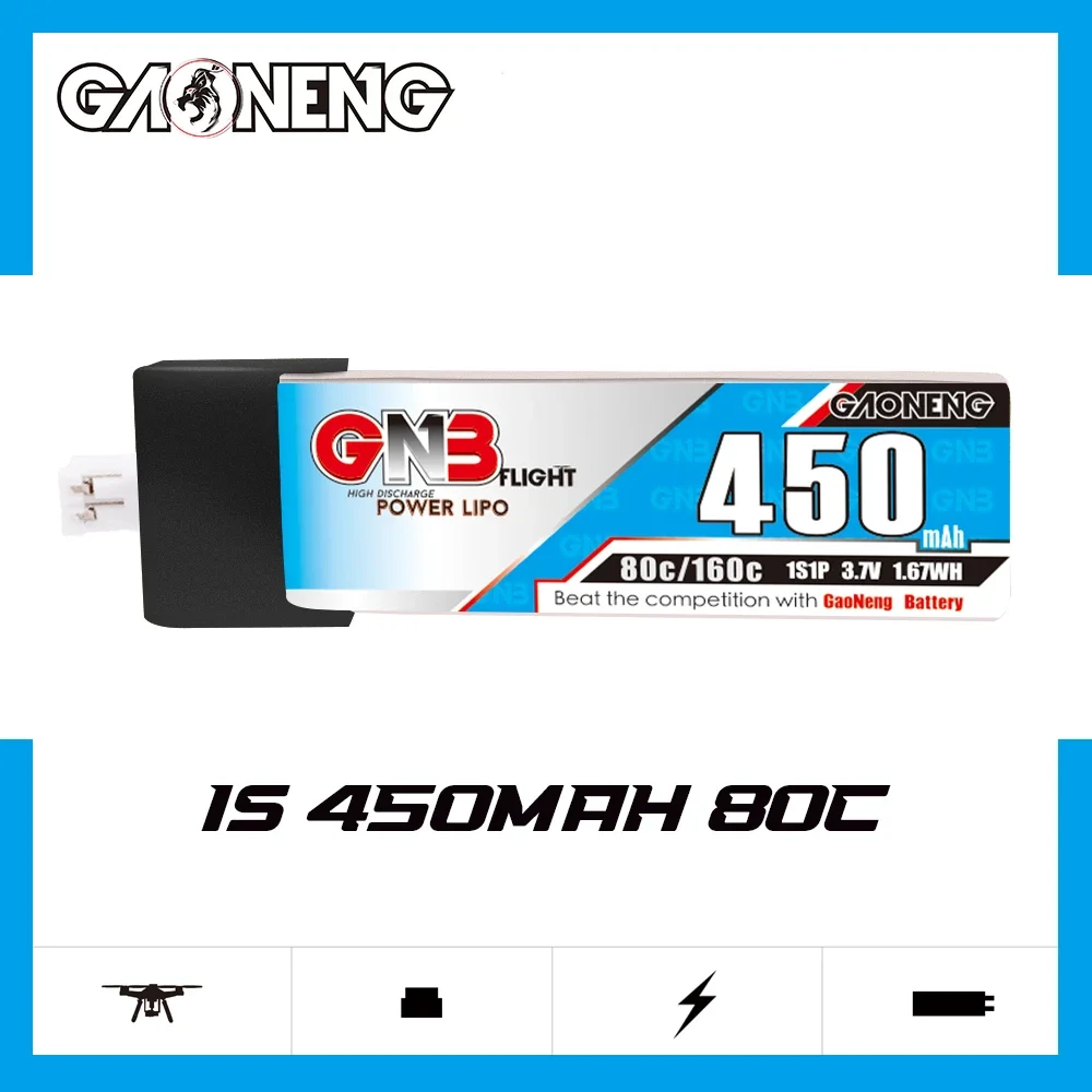 

GAONENG GNB 450mAh 1S 80C 160C 3.7V Plastic Head PH2.0 LiPo Battery BetaFPV Beta75X Happymodel Mobula6 Mobula7 Snapper