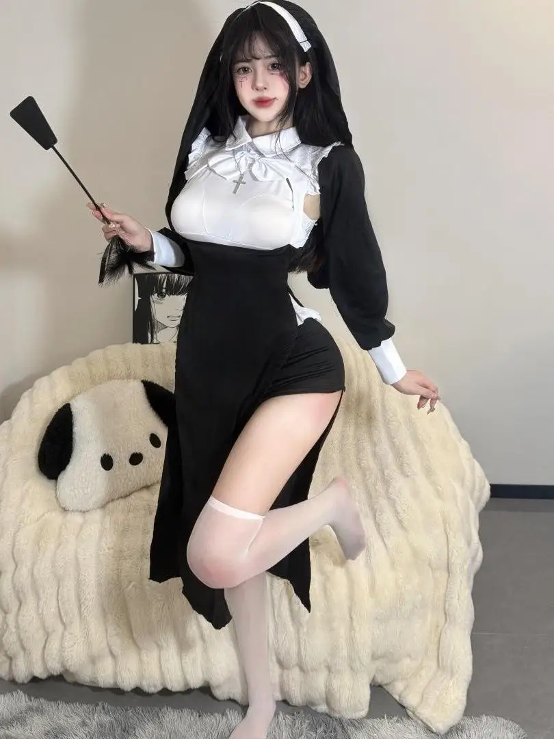 Sexy Nun's Costume Women's loween Cosplay Clothing Maid Outfit Set Student Work orm Alternative No Brand Registered Tr...