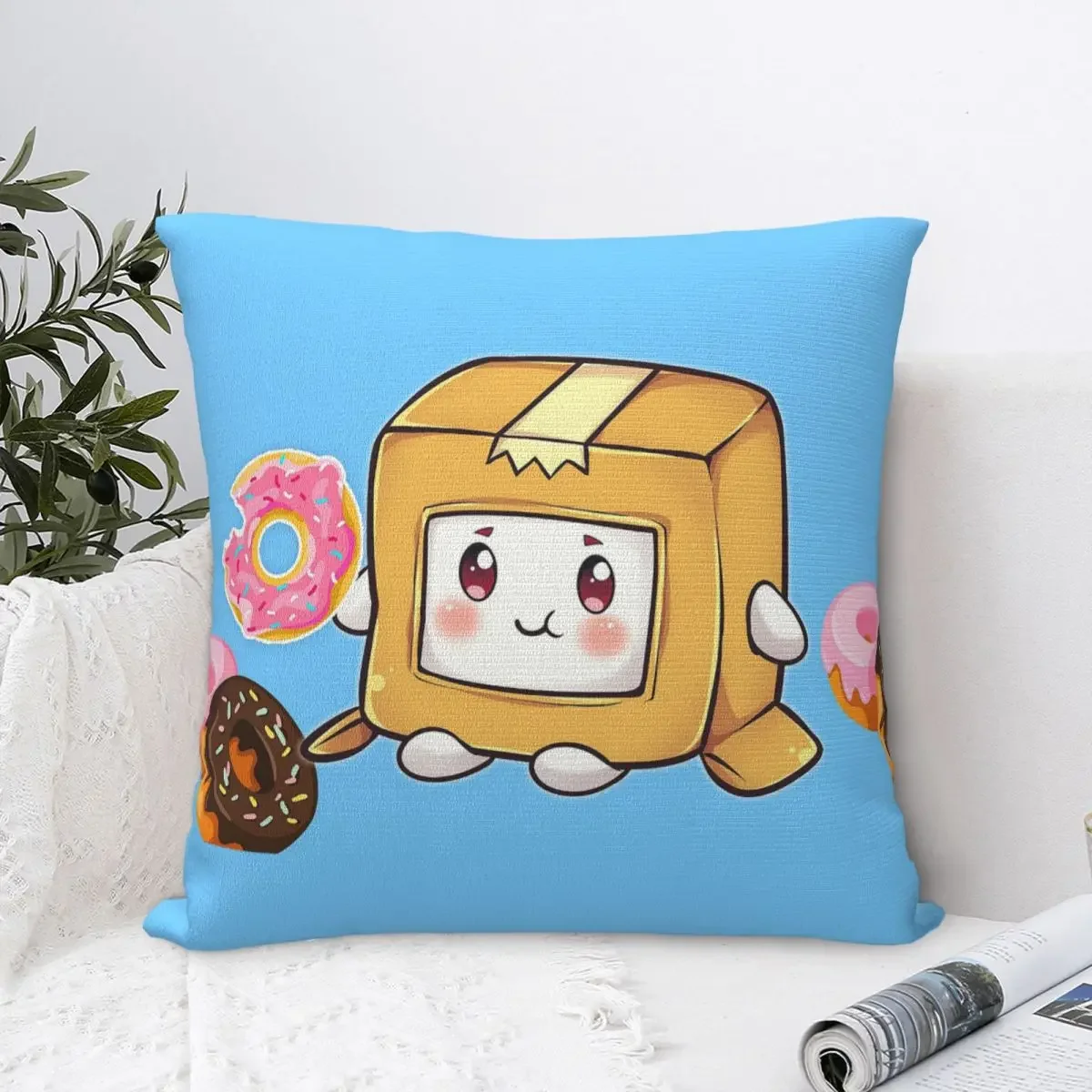 Lankybox Boxy Donut Square Pillow Cases Kawaii Cartoon Cushion Cover Creative Zippered Decorative Pillowcover for Seat 45x45cm