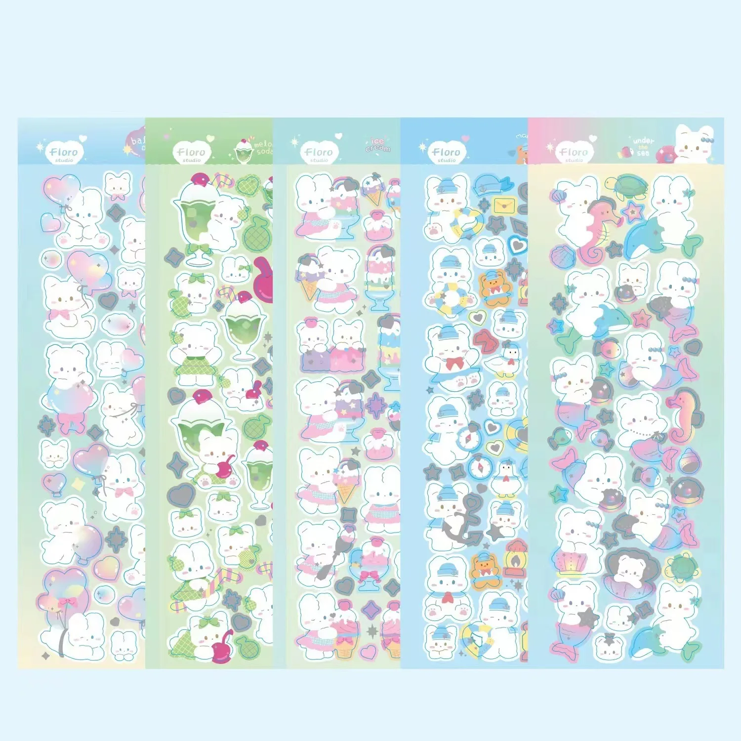 Korea Ins Mint Floro Rabbit Series Gooka Sticker Hot Silver Laser Sparkle Hand Account Decoration Creative Sticker