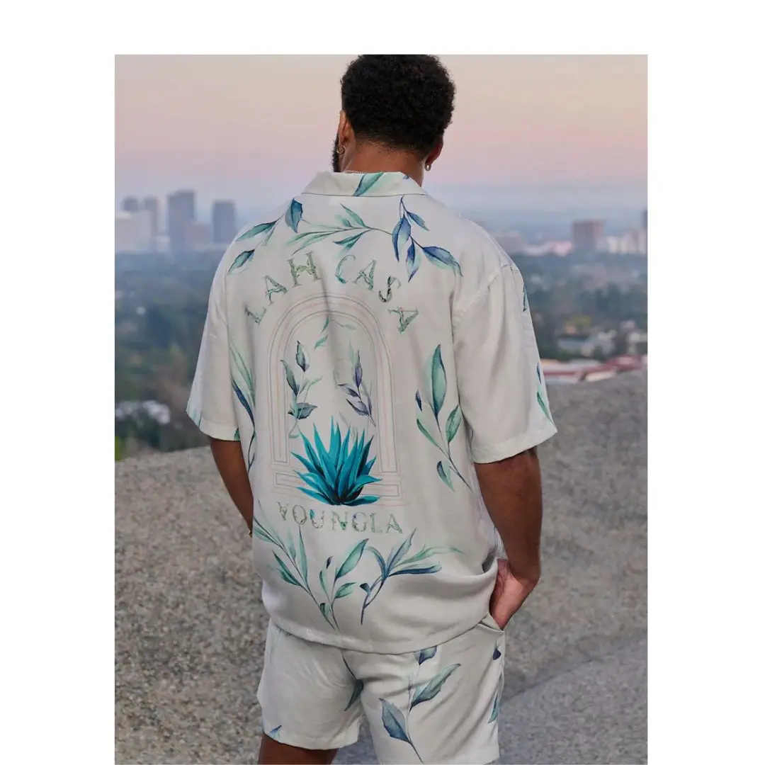 Summer new YA Men fallow Short Sleeve Button Down Lapel Shirt Resort Holiday Hawaiian Style 3D digital printing oversized tops ﻿