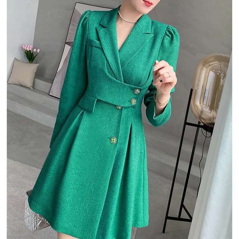 autumn winter elegant fashion solid color waist mini dress female long sleeve temperament vocation robe ladies vestidos de fiest