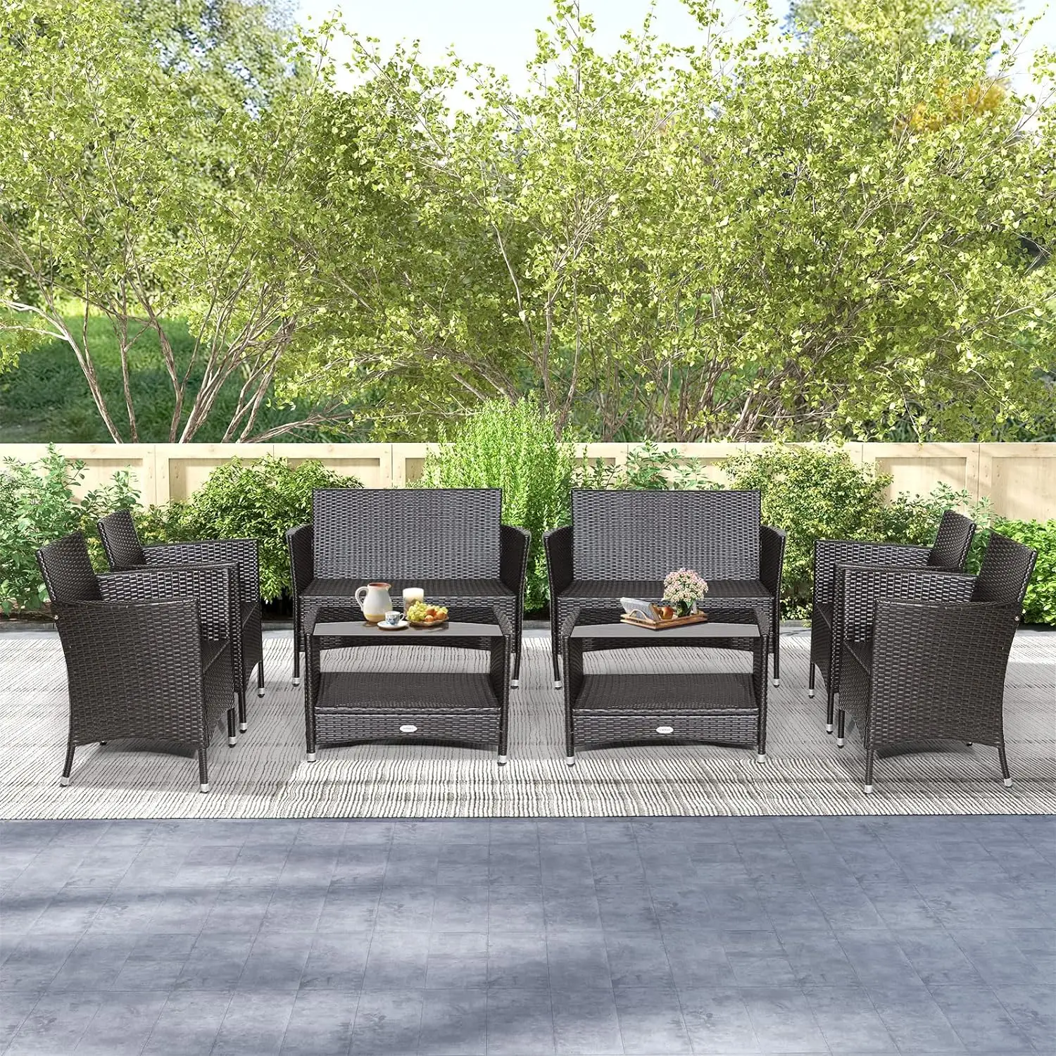 4 Pieces Patio Furniture Set, Patiojoy Outdoor PE Wicker Conversation Set with Soft Cushions and Tempered Glass Tabletop