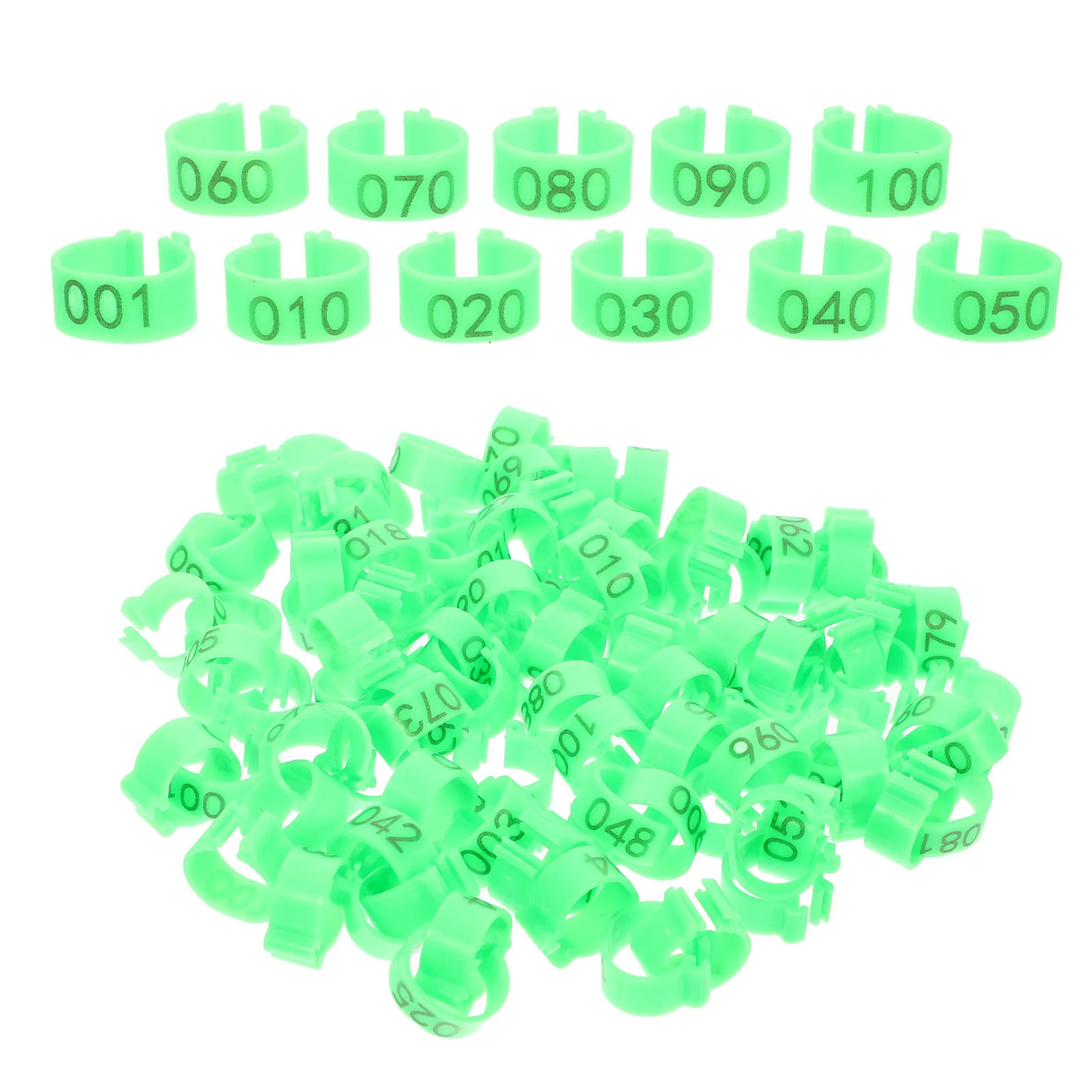 

100pcs Numbered Leg Bands Green Plastic Lightweight for Pigeons Birds Parrots Dove Training Homing Identification Rings Pet