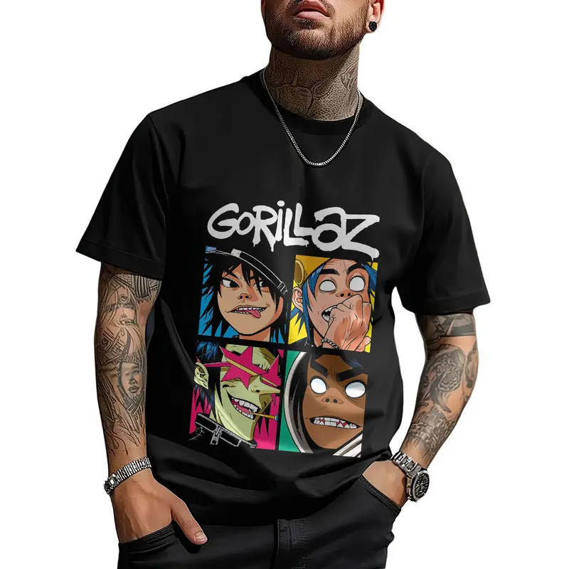 Gorillaz Virtual Rock Band Graphic T‑shirt Unisex Vintage Y2K Tee Hip Hop Streetwear 0824 Casual Cotton Tops S-6XL Fan Gift