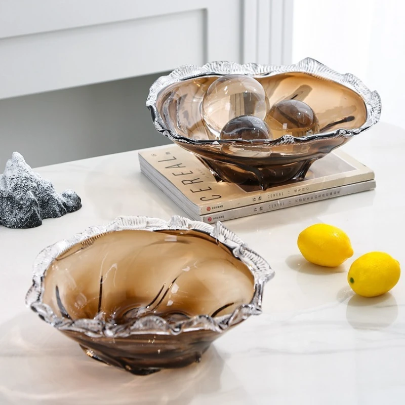 

Modern Luxury Beveled Edge Fruit Bowl Home Decor Snack Tray for Living Room Handmade Nuts Candy Dish Coffee Color Centerpiece