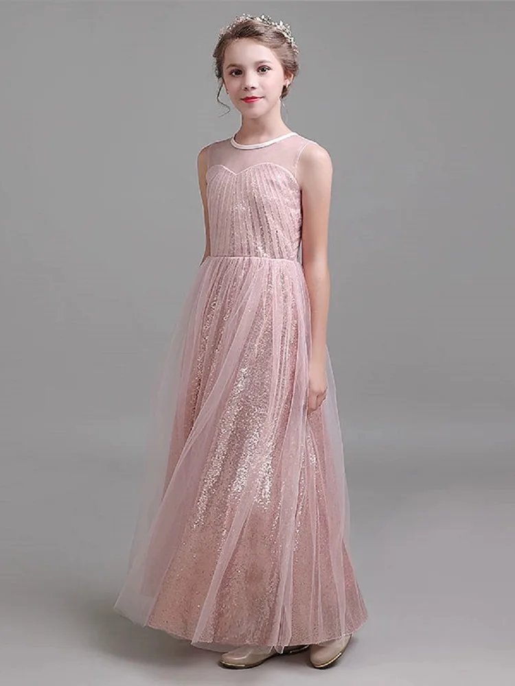 

Girls' formal dress piano performance dress violin performance medium and large children's long style flesh pink princess