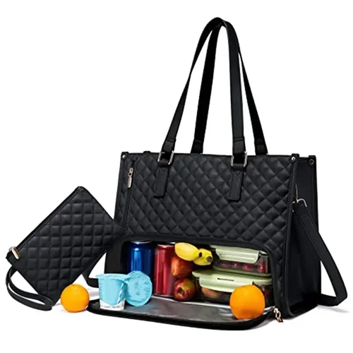 Imagen 2 del producto Bolsa de Almuerzo 2 en 1 Portátil para Mujer, Bolsa de Hombro Aislada Multiusos, Bolsa de Viaje Impermeable y Duradera para Maquillaje