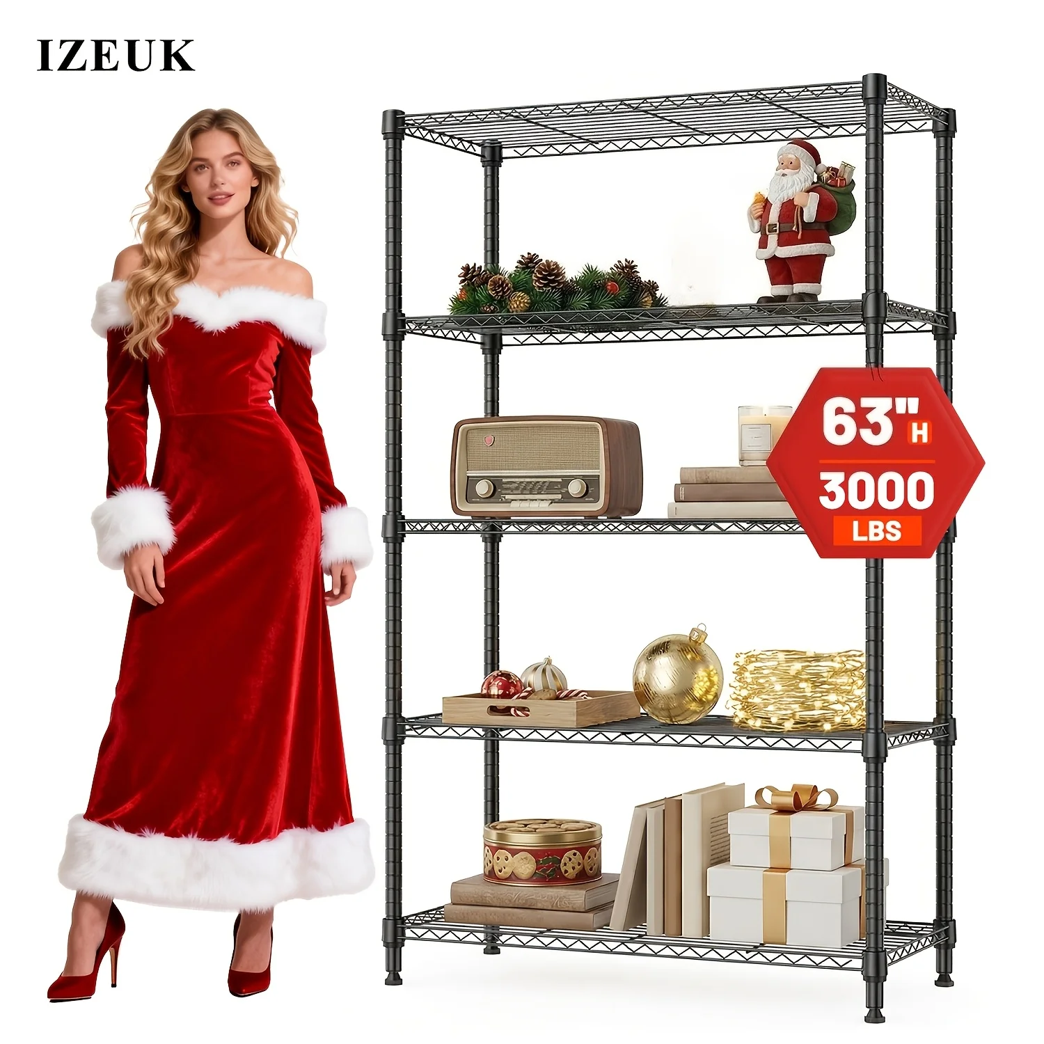

IZEUK Heavy-duty Metal Storage Rack, 5/4/3-Tier Black/Chrome Storage Shelves Heavy Duty Storage Shelves Wire Shelving Unit