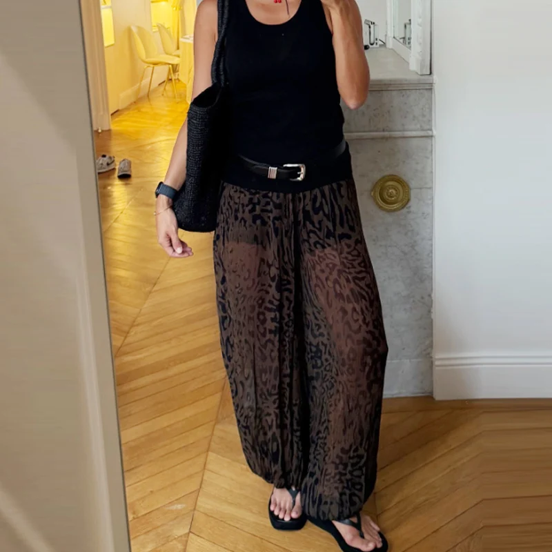 HXAO 2025 Women's Pants Animal Print Wide Pants Autumn Ladies Vintage Baggy Lantern Trousers Y2K Pleated Oversize Wide Leg Pants