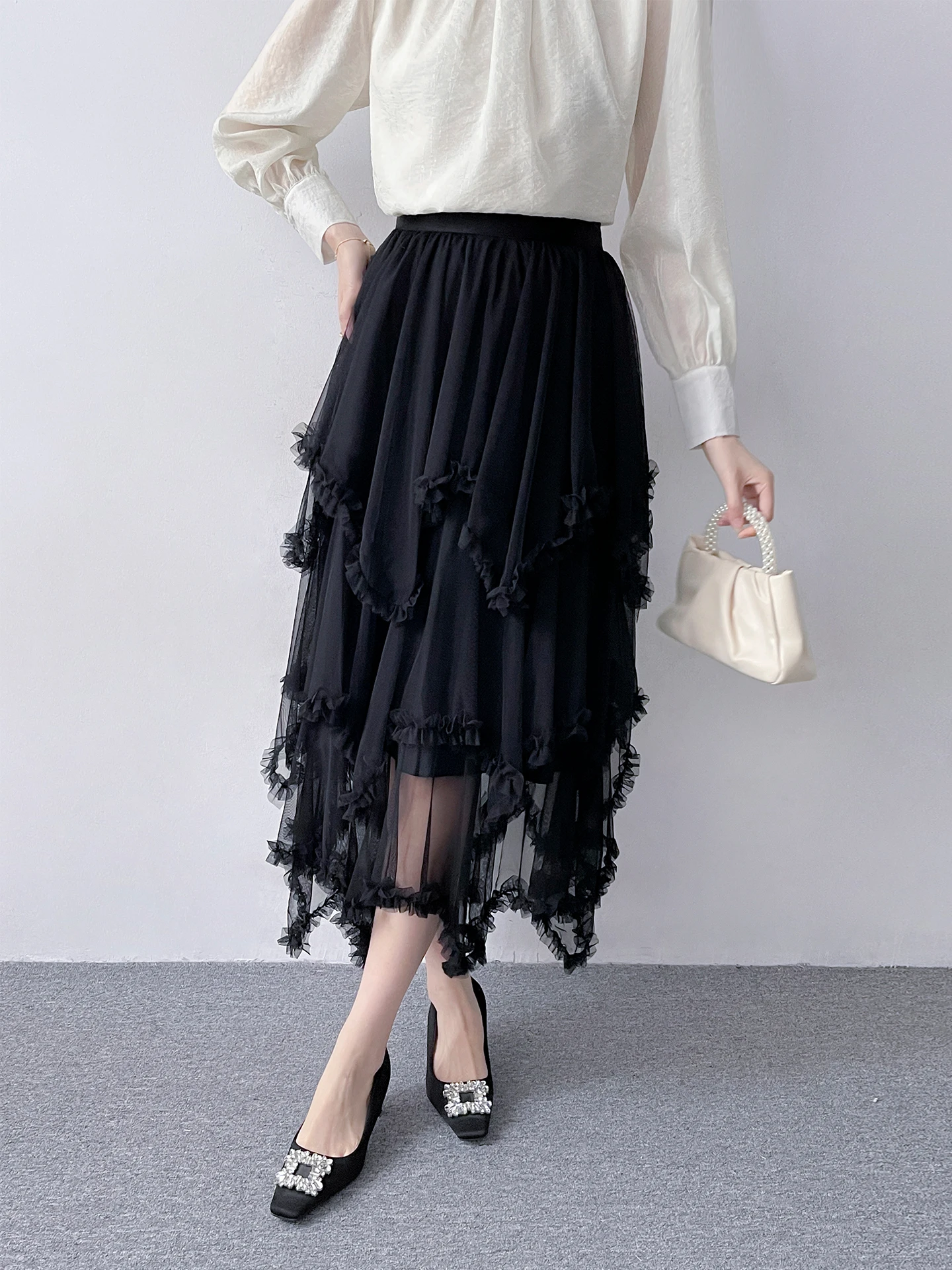 

Юбка-сетка с эластичным поясом в женском французском стиле, дышащая, приятная к телу, из полиэфирного волокна, для города и повседневной носки