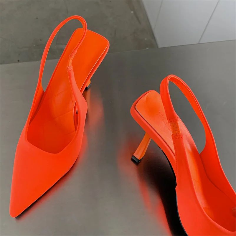 2023 Fashion Elegant Women 9cm High Heels Slippers Lady Slingback Mules Purple Green Orange Heels Luxury Slides Wedding Shoes