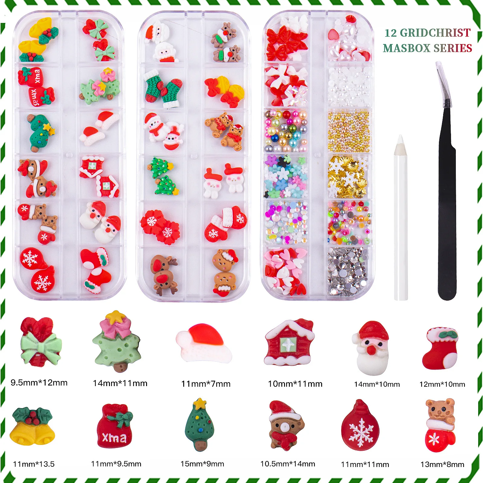 

3Box Set Christmas Charm Nail Art Decorations Nail Sequins Sugar Powder 3D Chunky Glitter Mixed Style New Year Kit For DIY