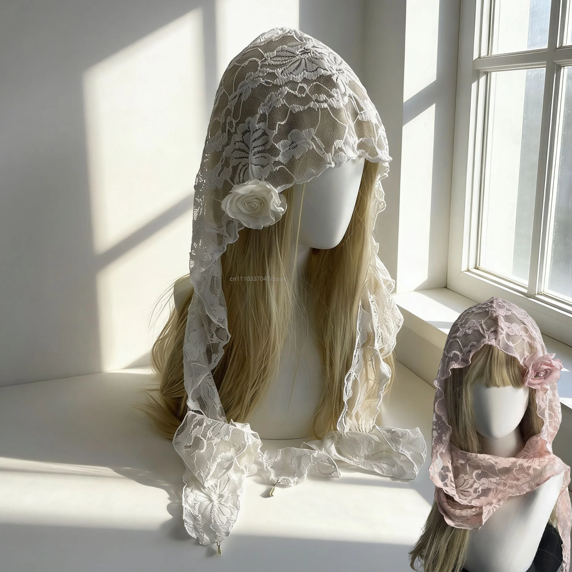 

Vintage Gothic Floral Lace Headscarf With Rose Decorate Women Retro Halloween Sheer Mesh Head For Lolita Cosplay Party Scarf