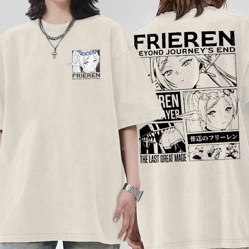 

Anime Frieren Beyond Journer's End T-shirt, Vintage Cotton Washed T-shirts, Streetwear Oversized Tees Tops, Unisex Anime Tshirt