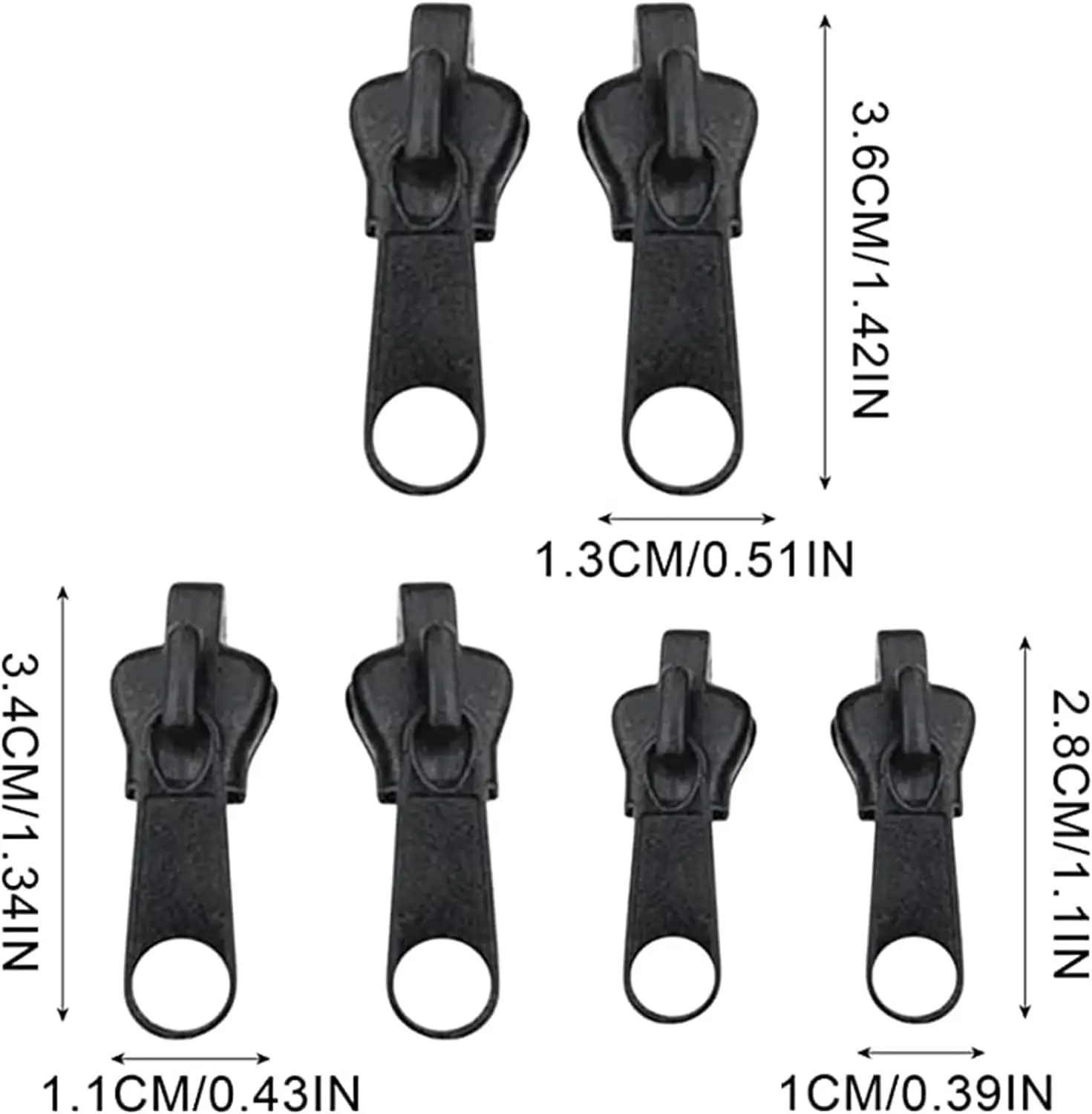 6Pcs Black Fix Zip Puller Zip Slider Repair Instant Kit, Instant Zipper Set, Fix Zipper Removable Rescue Replacement Pack