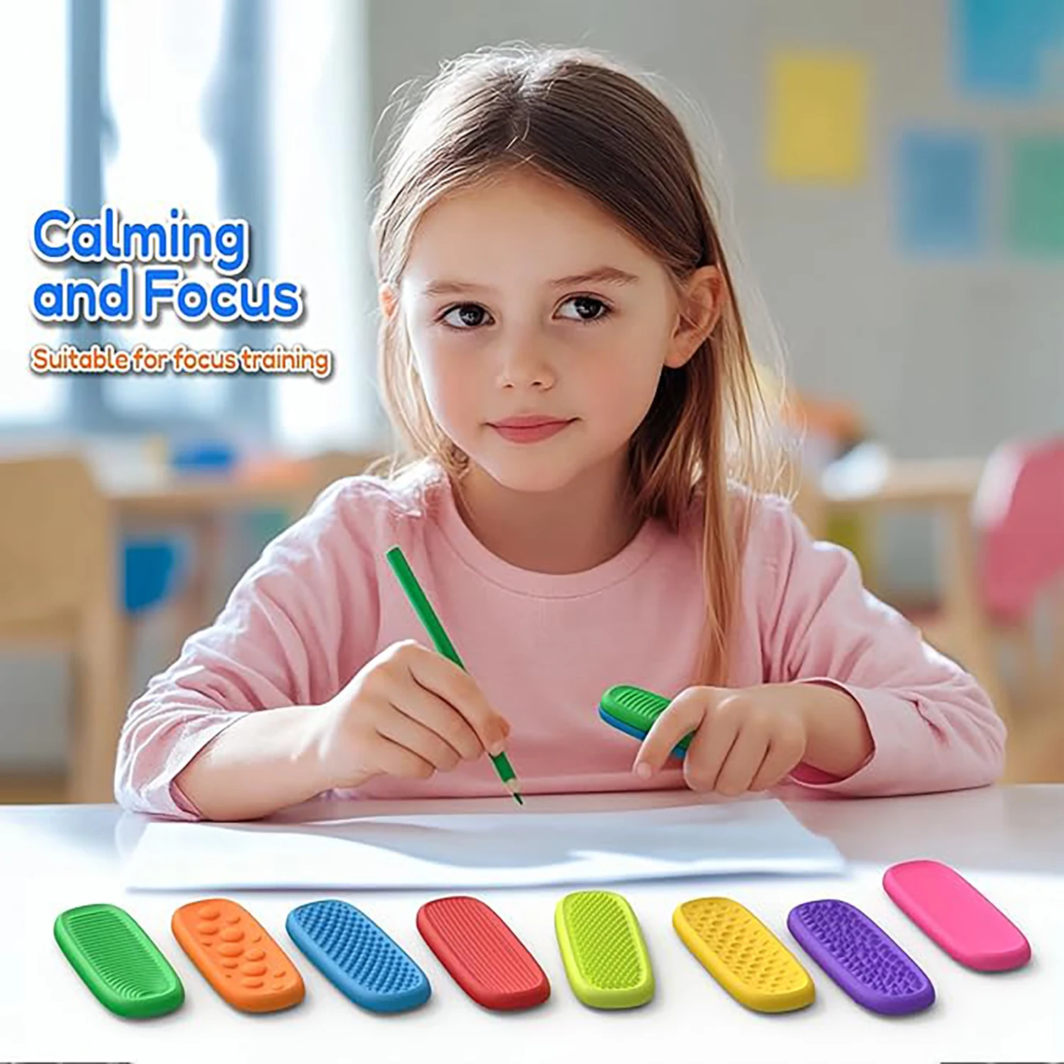 ของเล่นเด็กบีบอัดสีแถบประสาทสัมผัสถ้วยดูดสองด้านแถบประสาทสัมผัสอุปกรณ์บีบอัดนิ้ว