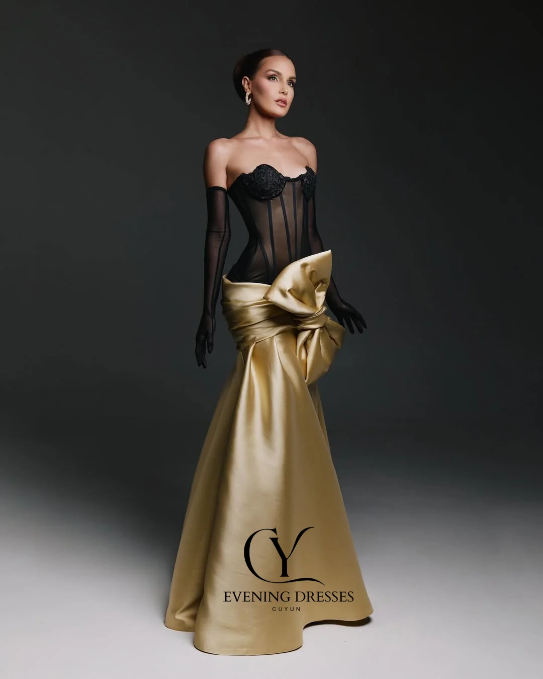 Suknia wieczorowa CUYUN, syreni krój, seksowna, bez ramiączek, długa suknia balowa z iluzją, z kokardą, suknia na wesele, szyta na miarę, damska suknia na przyjęcie, suknia galowa.