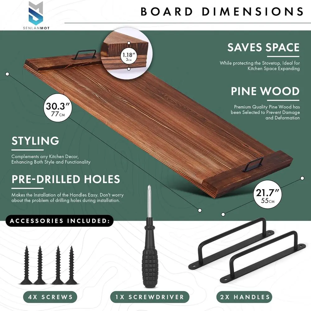 غطاء موقد خشبي متعدد الأغراض ولوح تقطيع، 30.3x21.7، لمواقد الكهرباء والغاز بمقابض