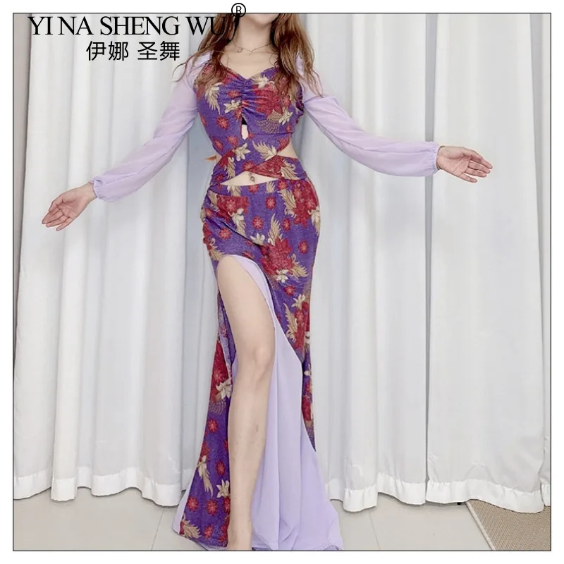 

Одежда для танца живота, юбка с принтом «рыбий хвост», 4-цветное платье для выступлений, костюм для восточных танцев, женский профессиональный костюм