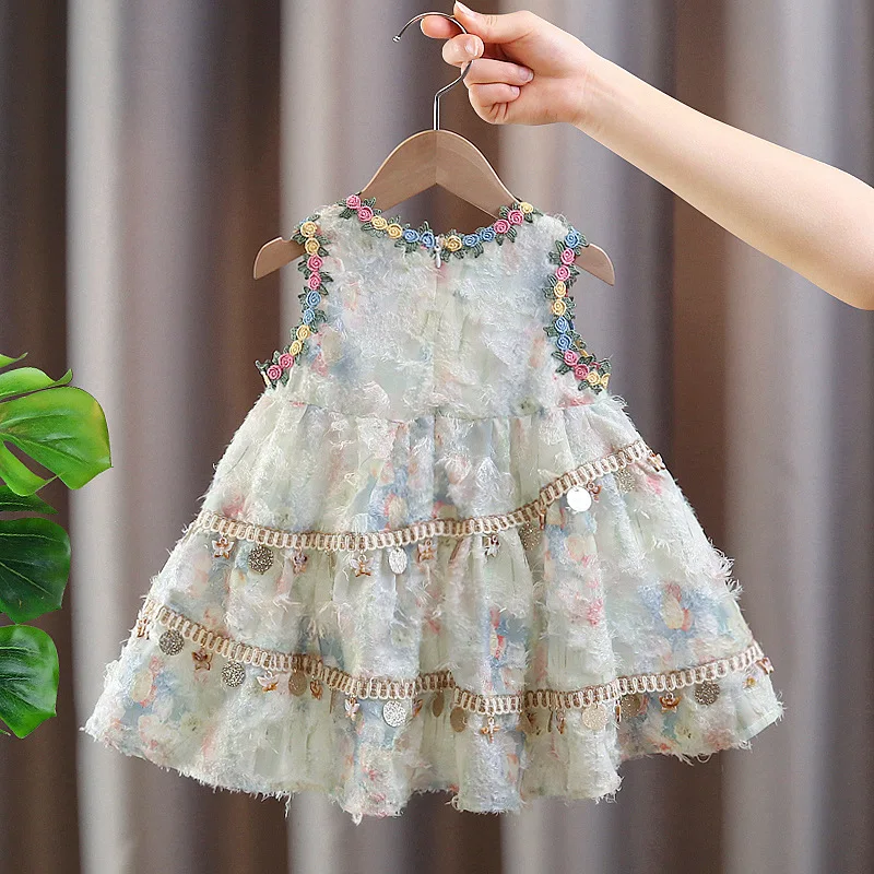 Sleeveless Baby Princess Girls Princess Dress for Children Clothing Kids Floral Fairy Tale Costume for Girls Vest Dresses
