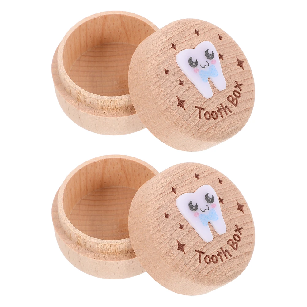 

2Pcs Baby Keepsake Box Wooden Tooth Storage Modern Minimalist Design for Children Teeth Saver