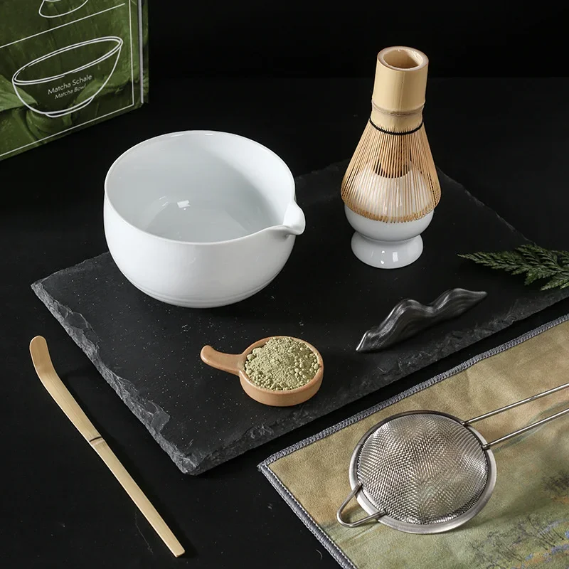 4pcs traditional matcha giftset bamboo whisk scoop ceremic Bowl Holder chinese tea set Kitchen supplies