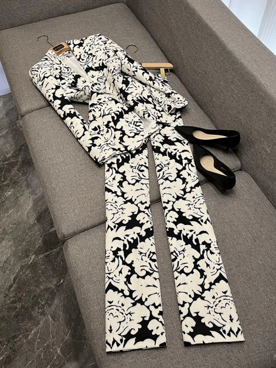 طقم بناطيل بدلة مطبوعة رقمية غير رسمية مكون من قطعتين مجموعة Celebri Elegance Faionable مجموعة الخريف النسائية JF Origin China