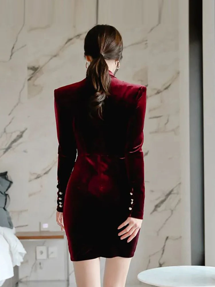 Vestidos cortos de Navidad Vintage de terciopelo coreano para mujer, ropa elegante, Sexy, de manga larga, minivestido ajustado, Vestidos de Año Nuevo