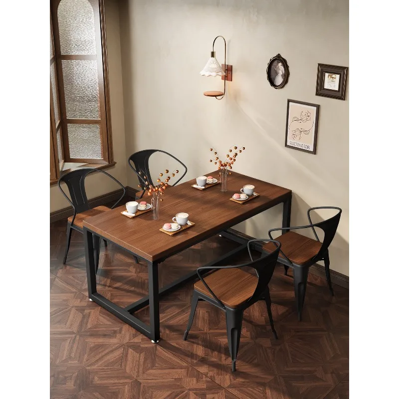 

Обеденный стол и стул из железа в индустриальном стиле из массива дерева, комбинированный стол и набор стульев для мебели для гостиничного ресторана
